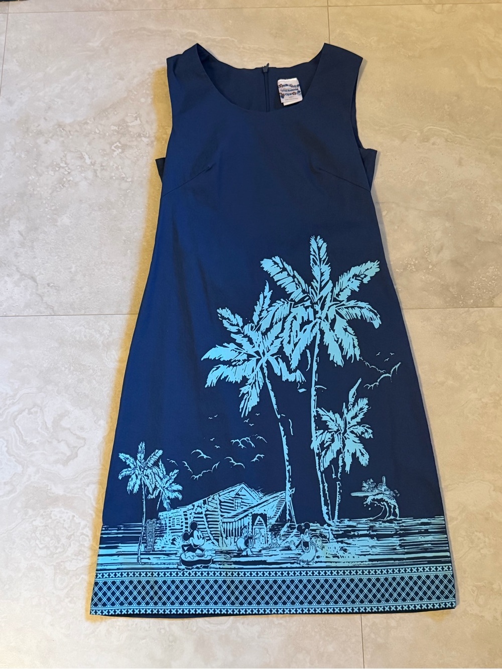 Disney Tiki Kingdom Luau Shift Navy Dress with Turquoise Palm Print